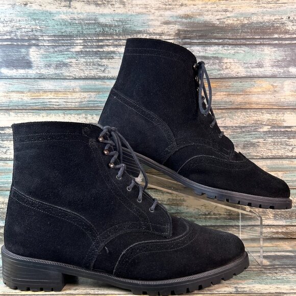 Eddie Bauer Shoes - Eddie Bauer Vintage Ankle Boots Size 12M Black Suede Wingtip Lace Up Made In USA